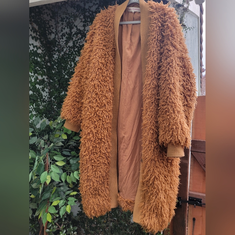 Free People Tan Faux Mongolian Fur Jacket